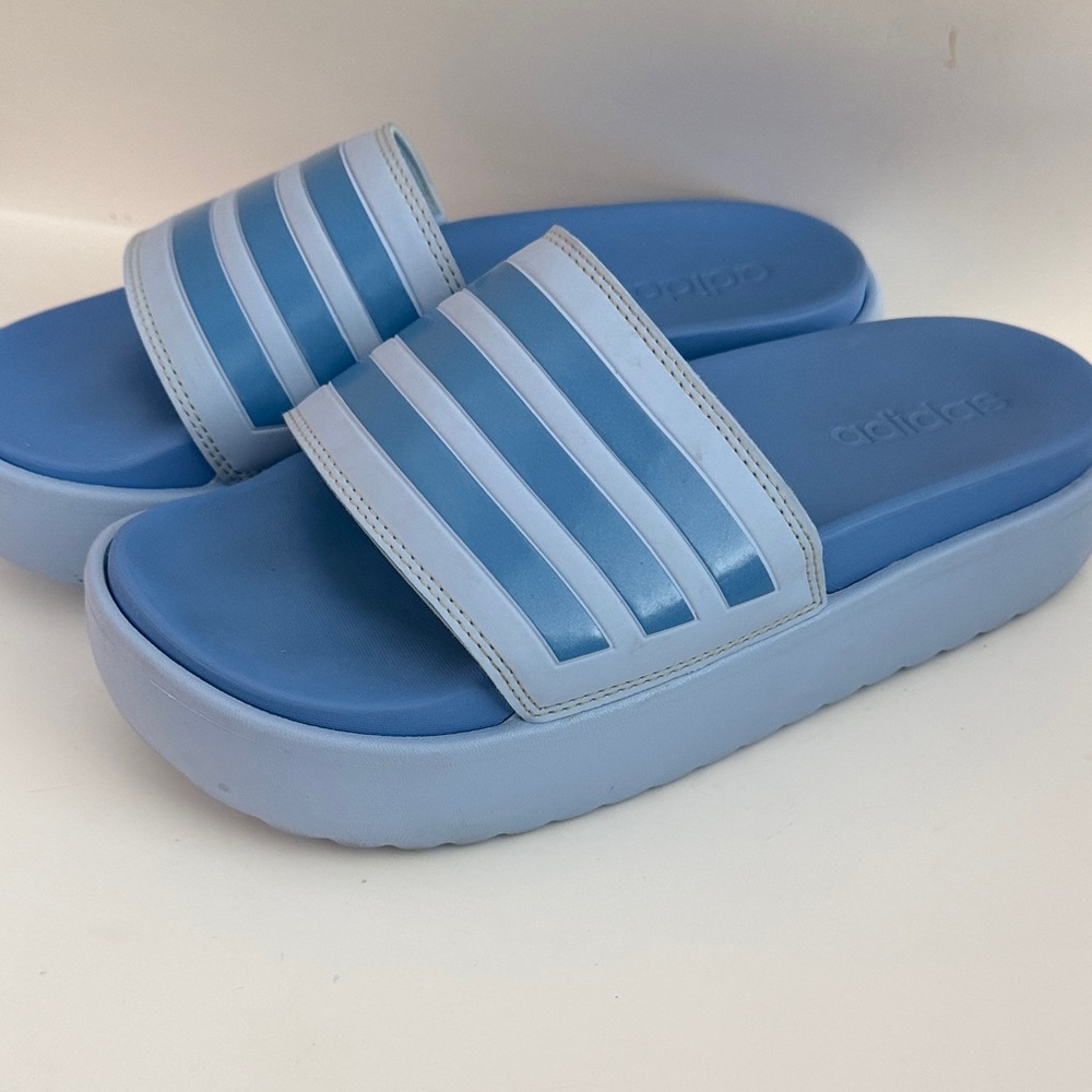 Adidas Women's Blue Platform Slide Sandals 8